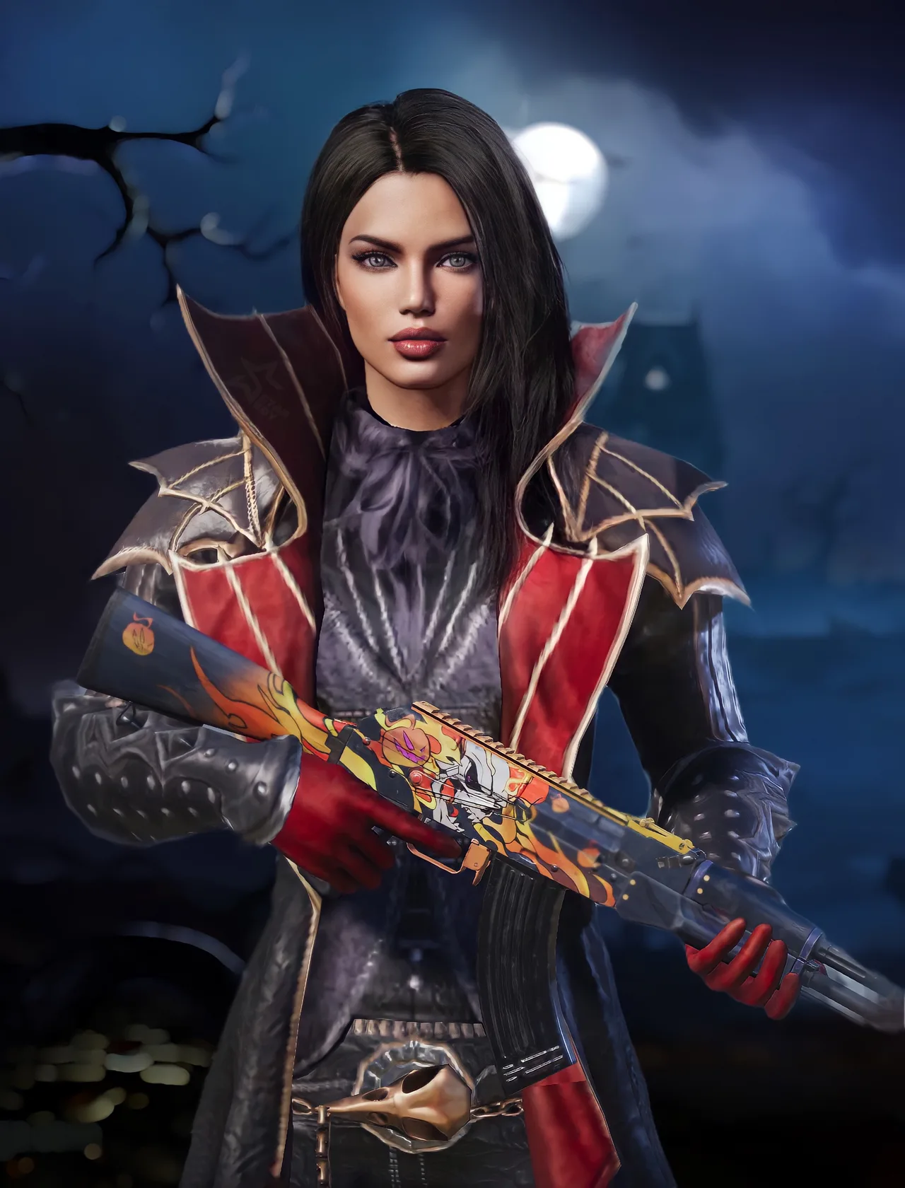 PUBG Mobile red and black warrior female character wallpaper